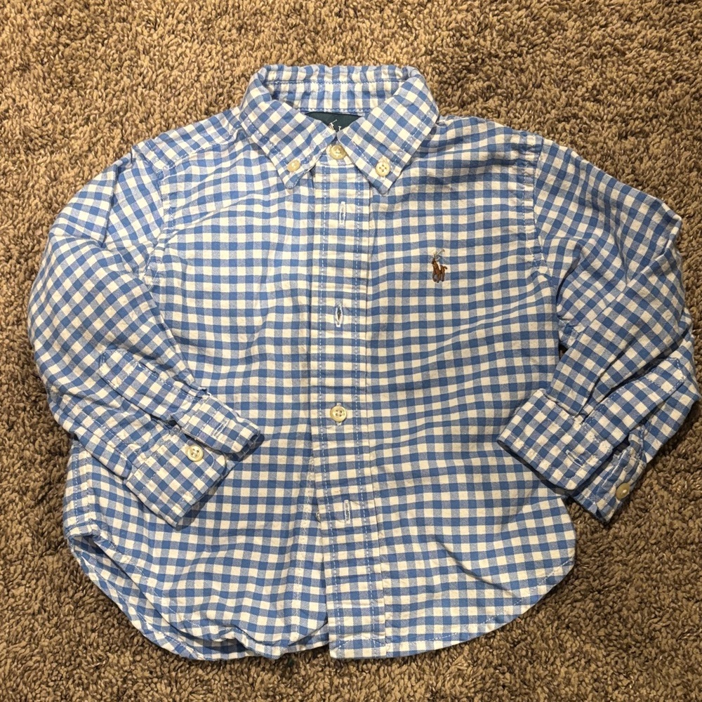 Ralph Lauren Blue Gingham Baby Button Down Dress Shirt